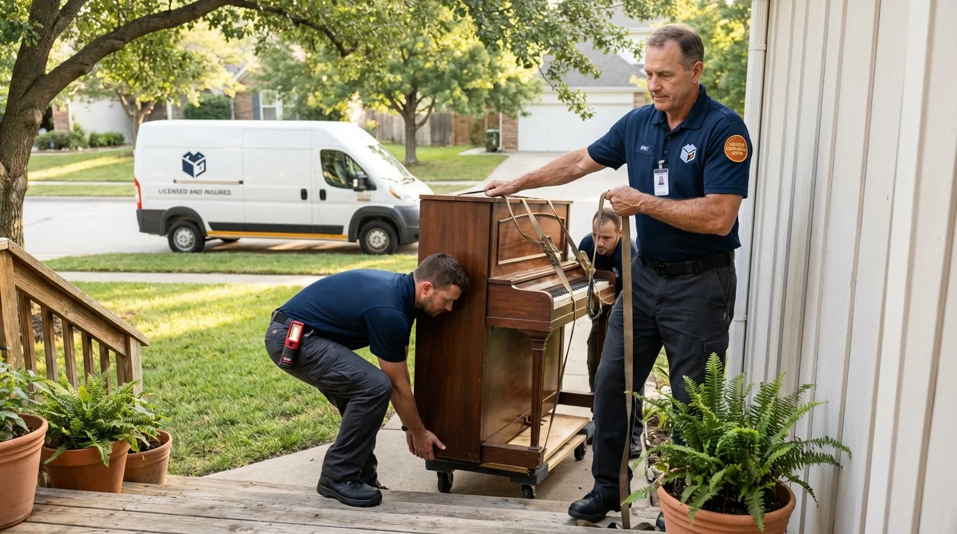 Licensed piano movers securing grand piano in Collegedale, TN
