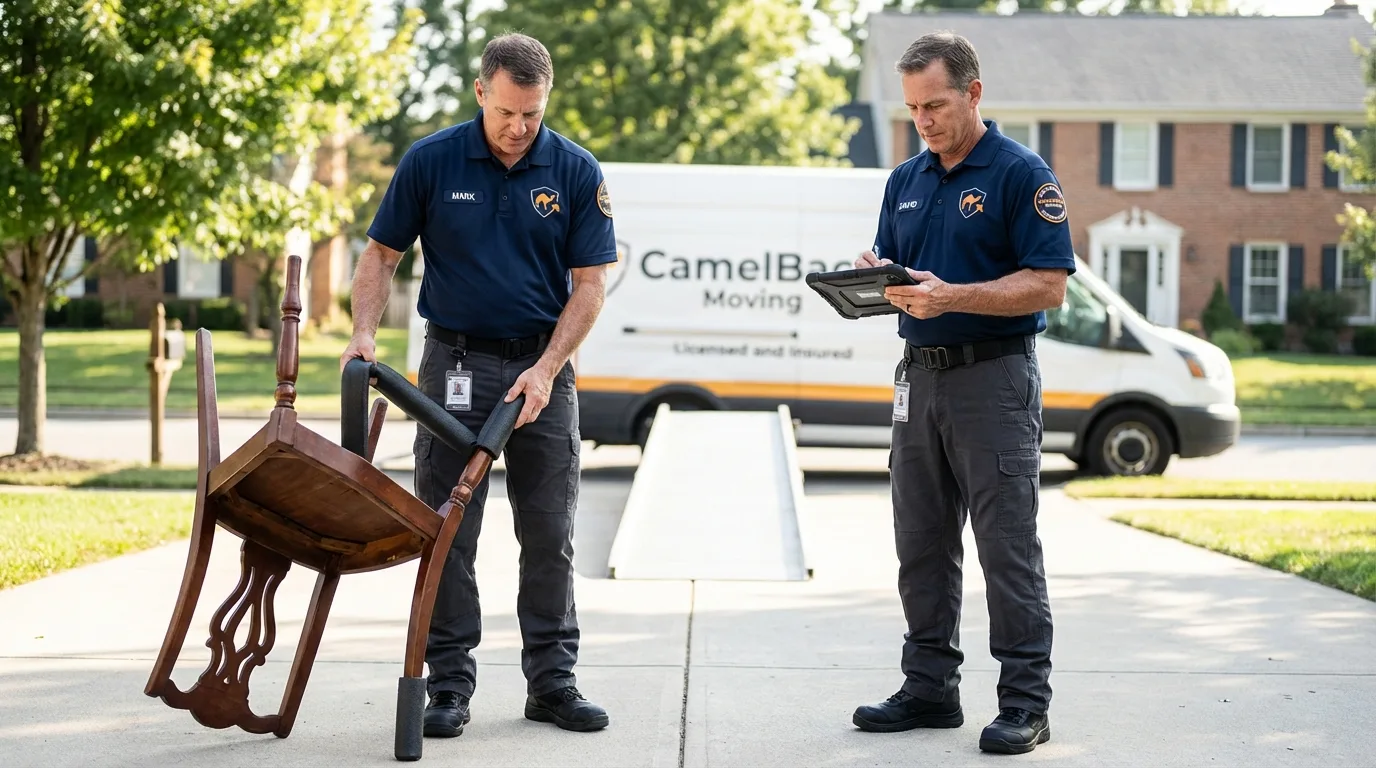 Movers inspecting furniture for damage prevention before loading in Collegedale, TN