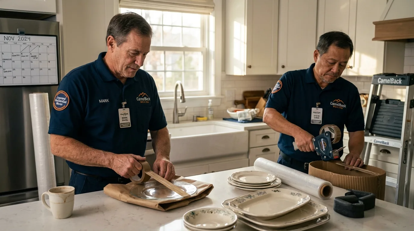 Professional crew packing kitchen dishware in Collegedale, TN